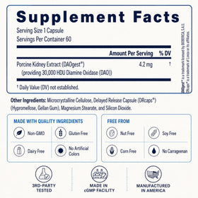 Vue de l'arrière de l'emballage Utzy Naturals DAO Ultra 60 capsules