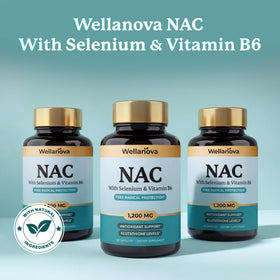 Vue de l'arrière de l'emballage Wellanova NAC 1 200 mg avec ingrédients