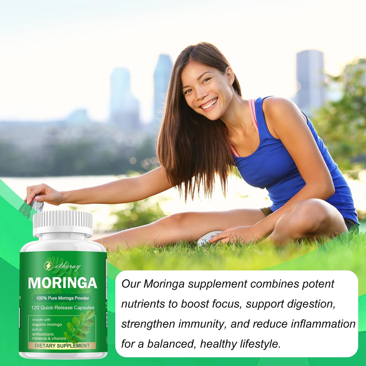 Vue de l'arrière de la boîte de capsules de Moringa etheray