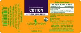 Vue de l'arrière de la bouteille d'extrait de racine de coton Herb Pharm