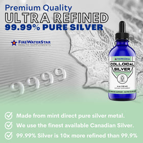 Vue de l'arrière de la bouteille de Colloidal Silver FIREWATERSTAR