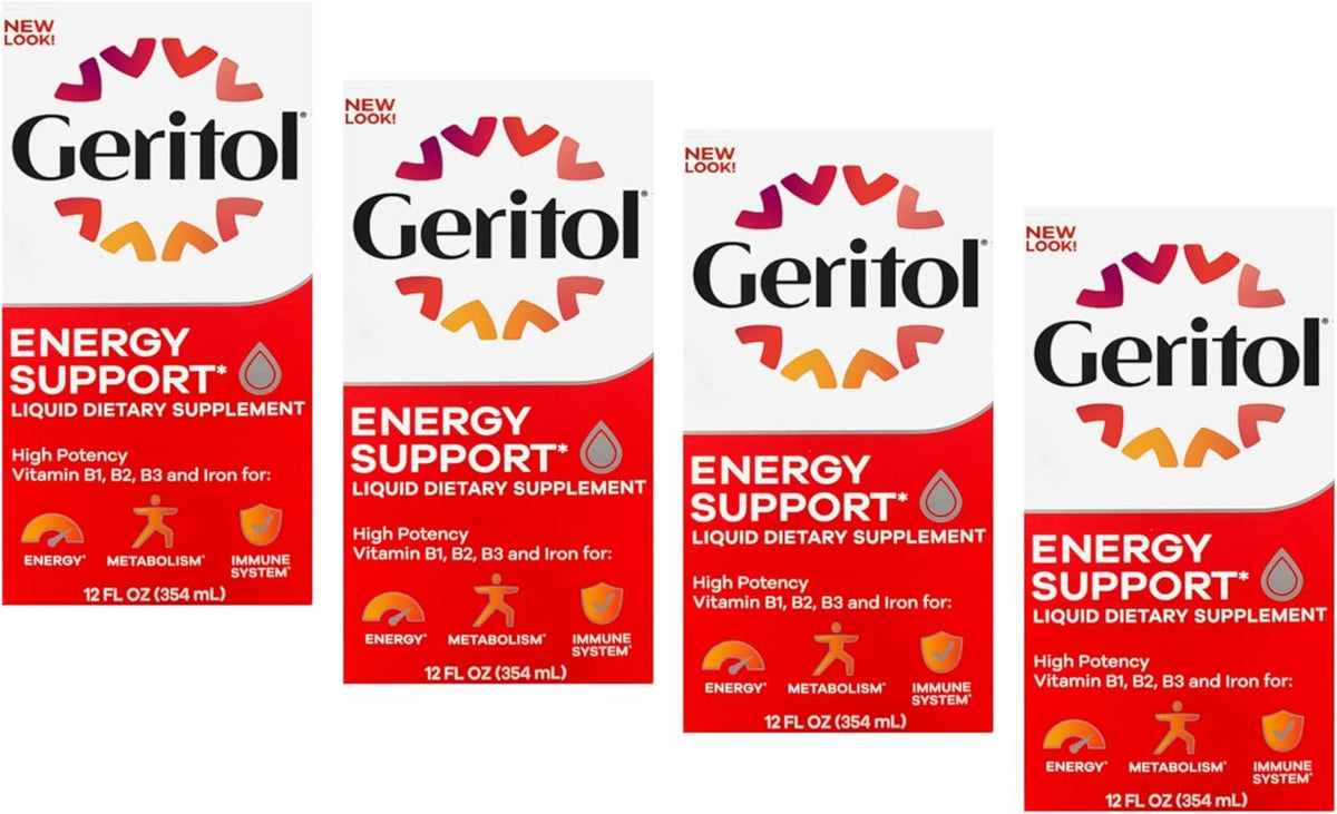 Vue de l'arrière de la bouteille de Geritol liquide B-vitamines