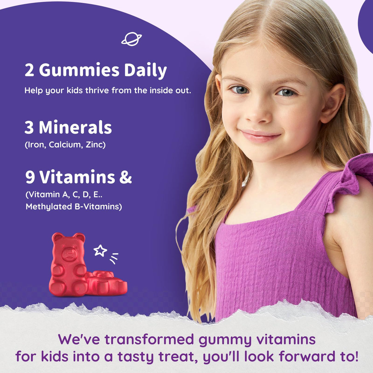 Vue de l'arrière de la bouteille de gummies de fer ReviNutra