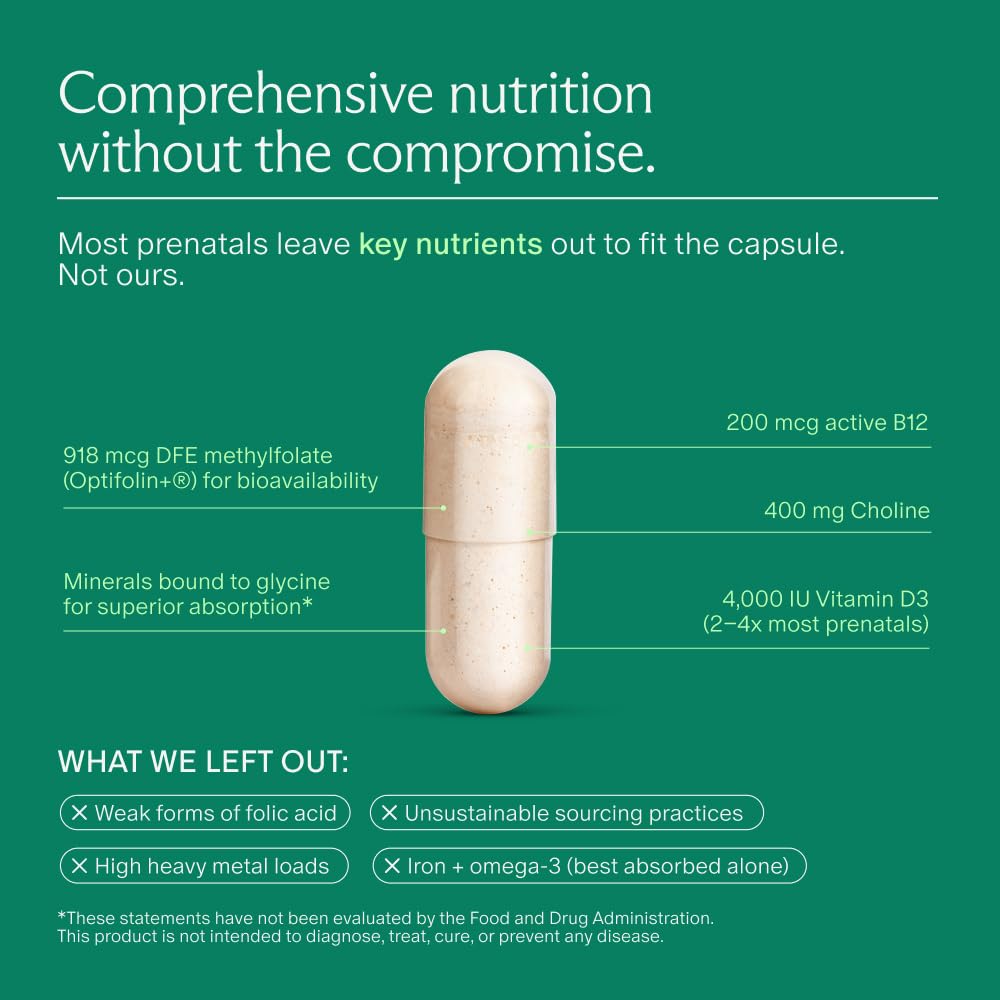 Vue de l'arrière de la bouteille de multivitamines prénatales Needed.