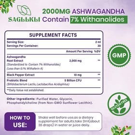 Vue de l'arrière de la bouteille de Sagllkli Ashwagandha 2000mg