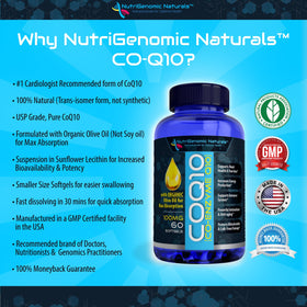 Vue de l'arrière de la bouteille NutriGenomic Naturals CoQ10