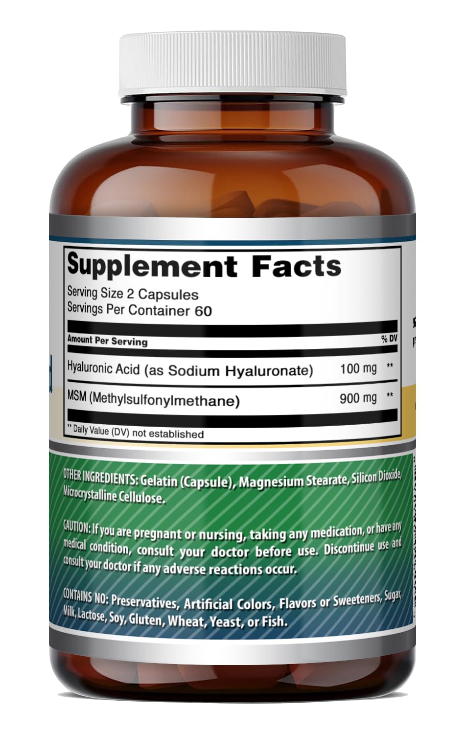 Vue de l'arrière du flacon Amazing Nutrition Acide Hyaluronique 500 mg