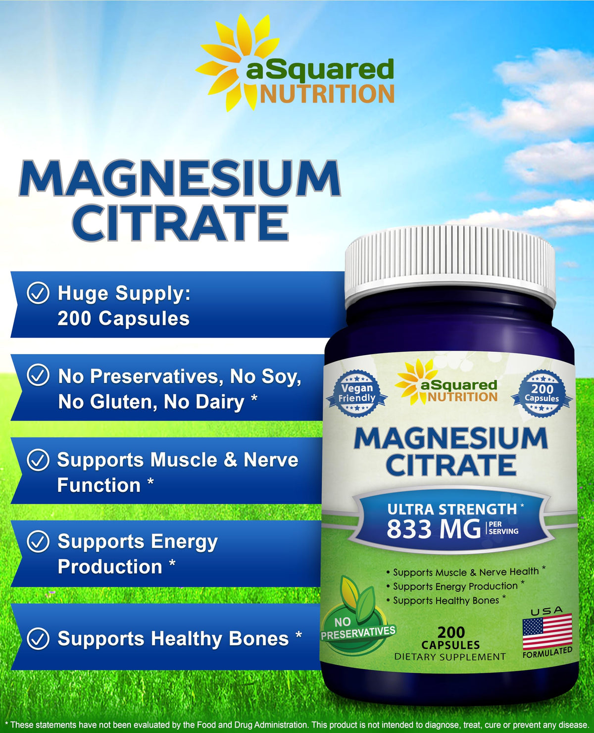 Vue de l'arrière du flacon aSquared Nutrition Magnésium Citrate
