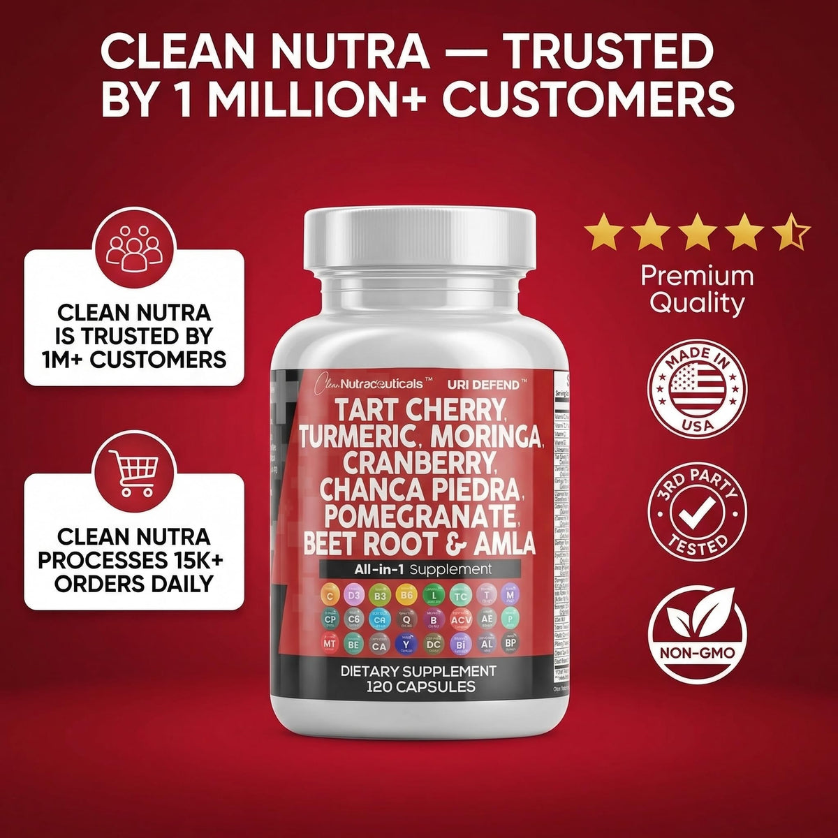 Vue de l'arrière du flacon Clean Nutraceuticals Extrait de Cerise Acide