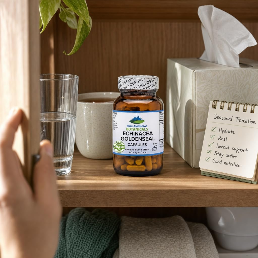 Vue de l'arrière du flacon de capsules Echinacea Goldenseal