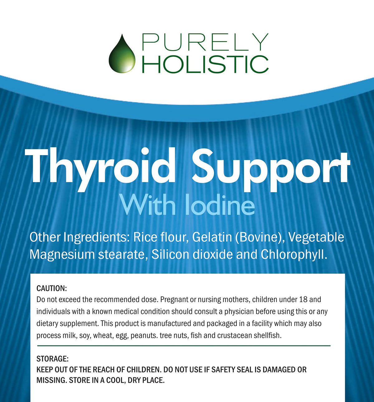 Vue de l'arrière du flacon de complément alimentaire thyroïdien Purely Holistic
