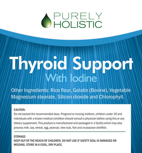 Vue de l'arrière du flacon de complément alimentaire thyroïdien Purely Holistic