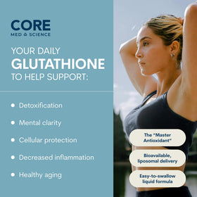 Vue de l'arrière du flacon de glutathion liposomal Core Med Science