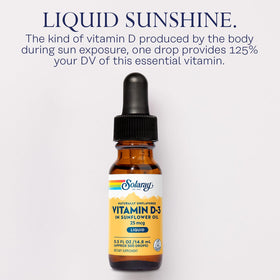 Vue de l'arrière du flacon de Gouttes de Vitamine D3 SOLARAY