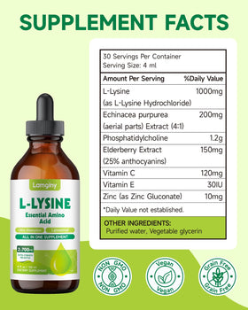 Vue de l'arrière du flacon de L-Lysine 1000mg