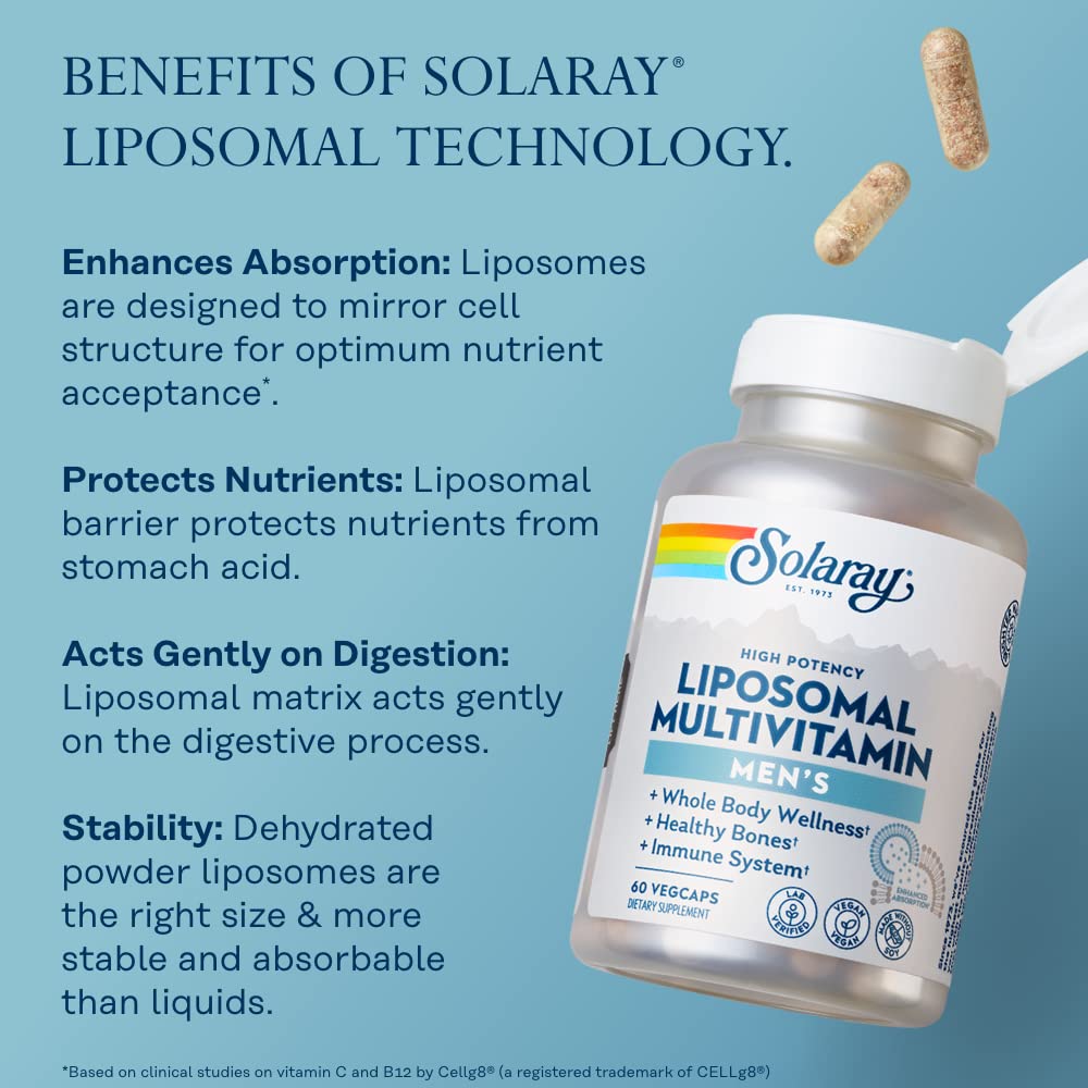 Vue de l'arrière du flacon de multivitamines liposomales SOLARAY