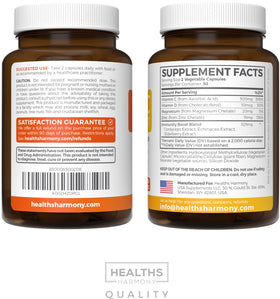 Vue de l'arrière du flacon de Vitamine C Healths Harmony