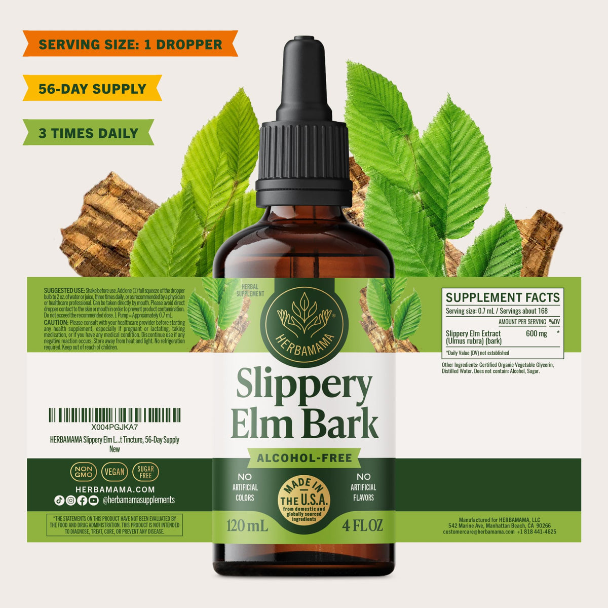 Vue de l'arrière du flacon HERBAMAMA Slippery Elm