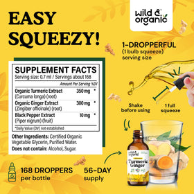 Vue de l'arrière du flacon Wild & Organic au curcuma et gingembre