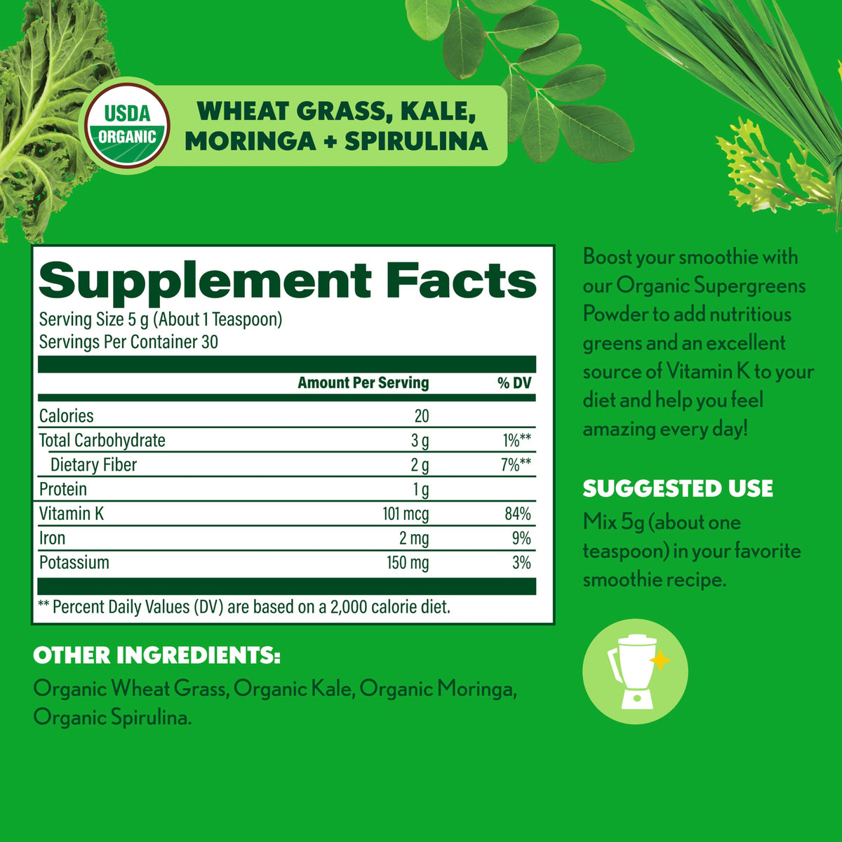 Vue de l'emballage d'Amazing Grass Super Greens 150g