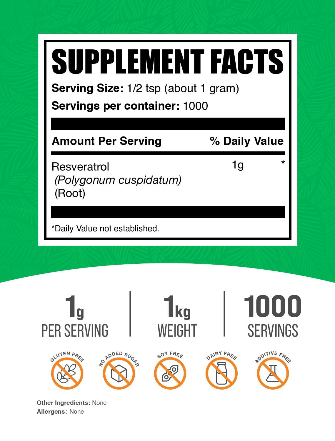 Vue de l'emballage de la poudre de resvératrol BulkSupplements