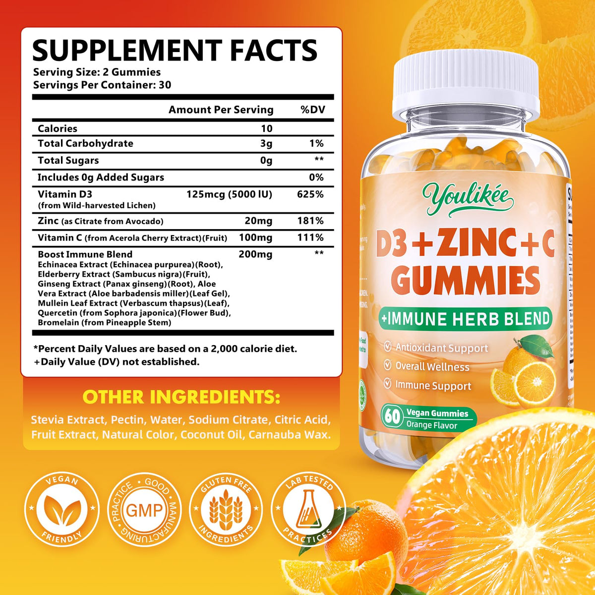 Vue de l'emballage des gummies Youlikee avec ingrédients
