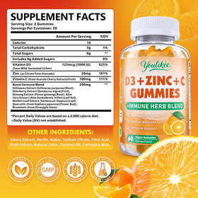 Vue de l'emballage des gummies Youlikee avec ingrédients