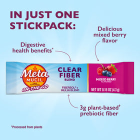 Vue de l'emballage des stick packs Metamucil
