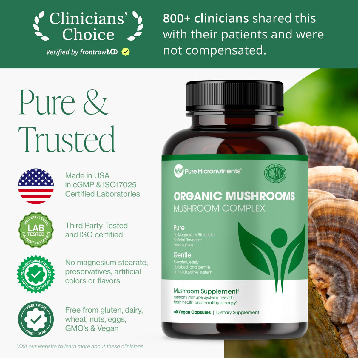Vue de l'emballage du complément alimentaire aux champignons Pure Micronutrients