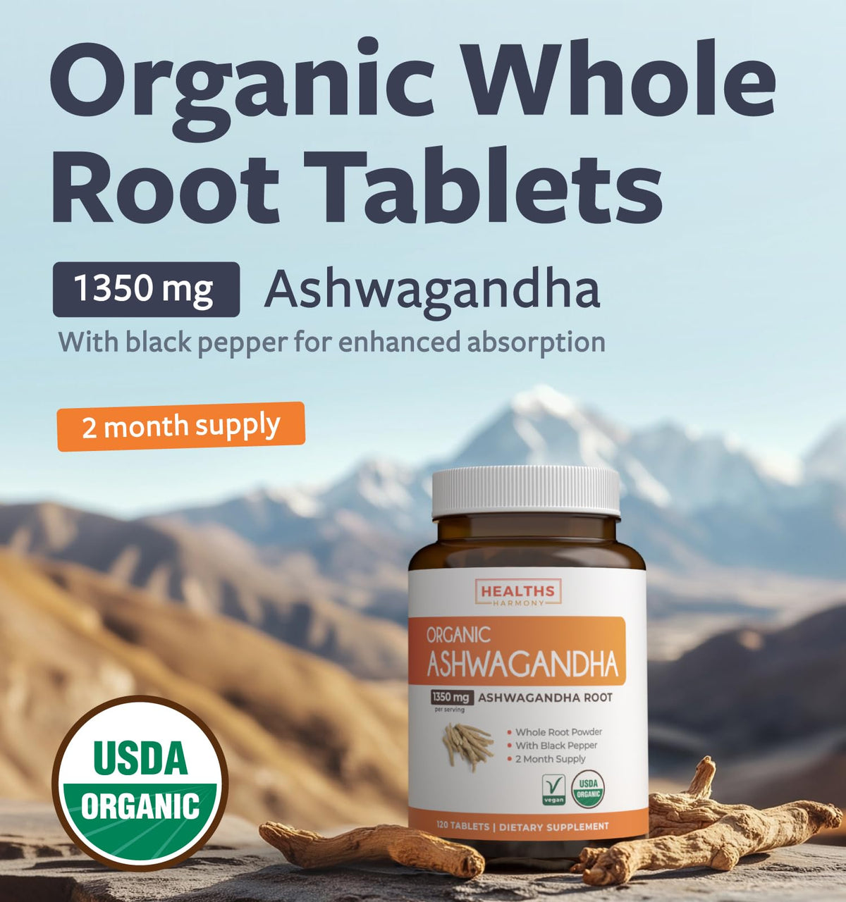Vue de l'emballage du complément Ashwagandha Healths Harmony