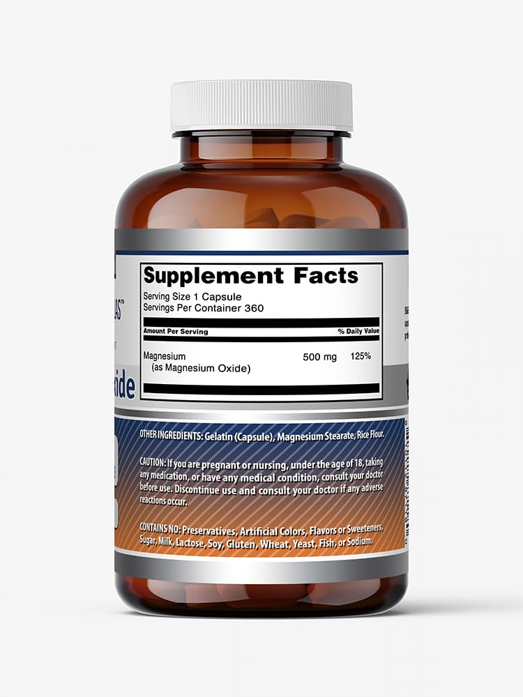 Vue de l'emballage du complément Magnésium Oxyde 500 Mg d'Amazing Nutrition.