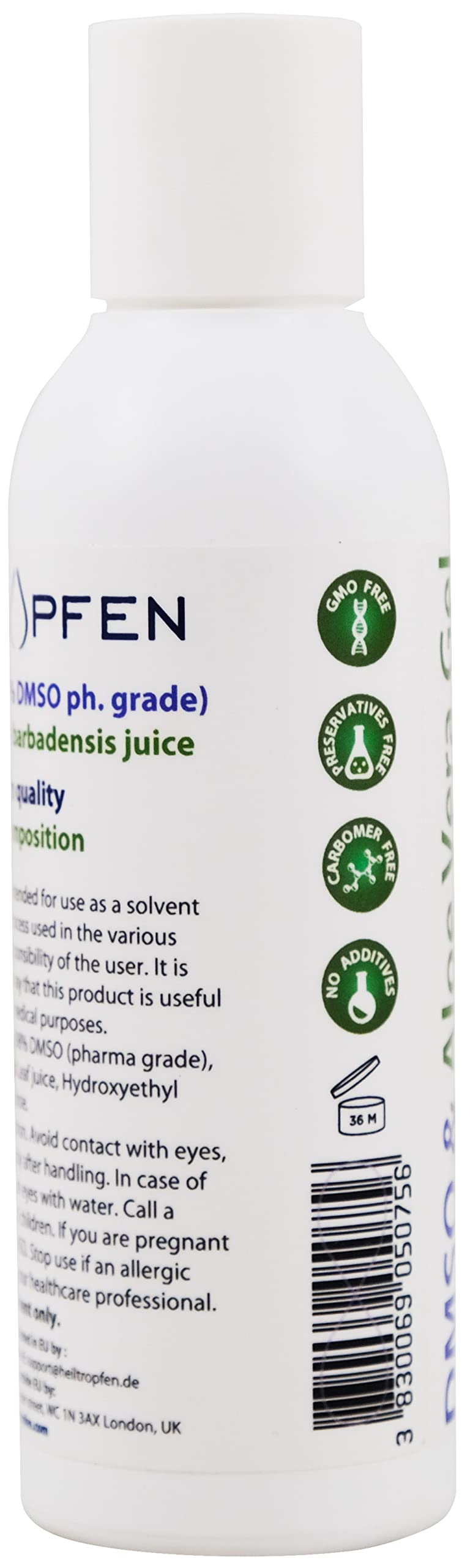 Vue de l'emballage du gel DMSO Heiltropfen avec Aloe Vera