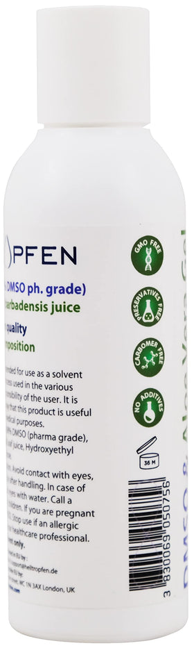 Vue de l'emballage du gel DMSO Heiltropfen avec Aloe Vera