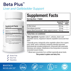 Vue de l'étiquette de Beta-Plus™ avec ingrédients et dosage