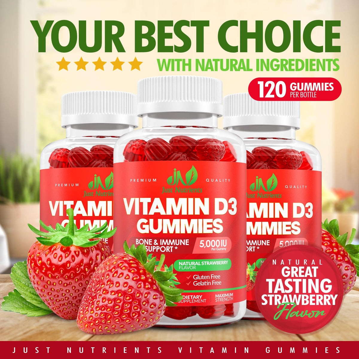 Vue de l'étiquette de la bouteille de Gummies de Vitamine D3