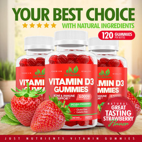 Vue de l'étiquette de la bouteille de Gummies de Vitamine D3