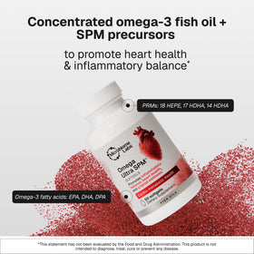 Vue de l'étiquette de Microbiome Labs Omega Ultra SPM Huile de Poisson