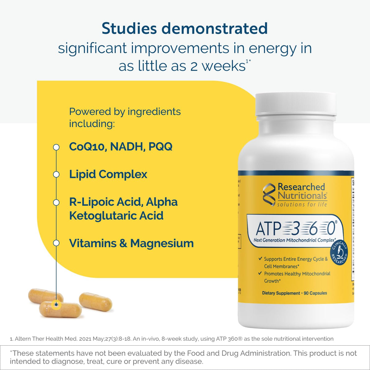 Vue de l'étiquette de Researched Nutritionals ATP 360