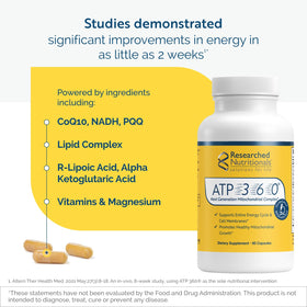 Vue de l'étiquette de Researched Nutritionals ATP 360