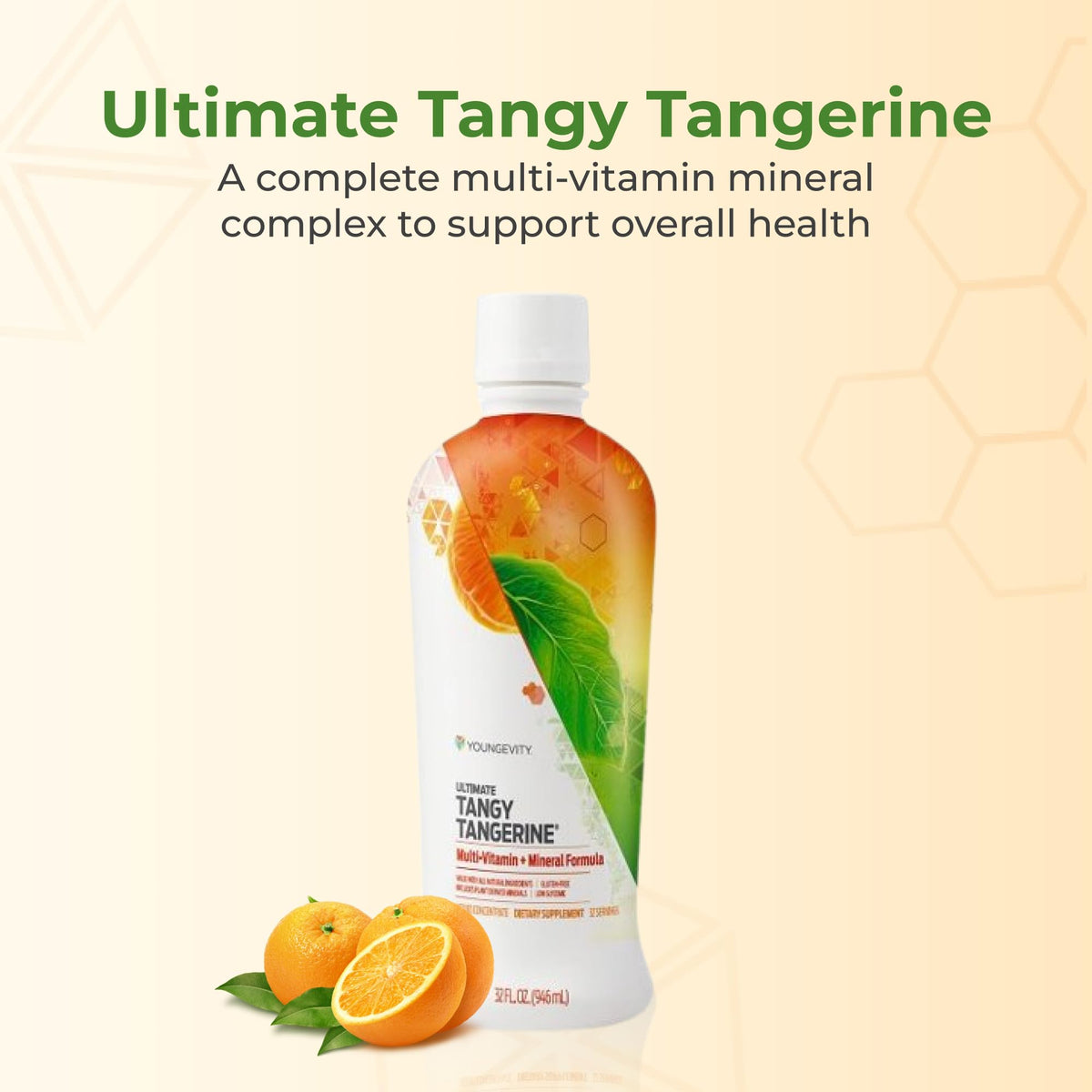 Vue de l'étiquette de Youngevity Ultimate Tangy Tangerine 32 Oz