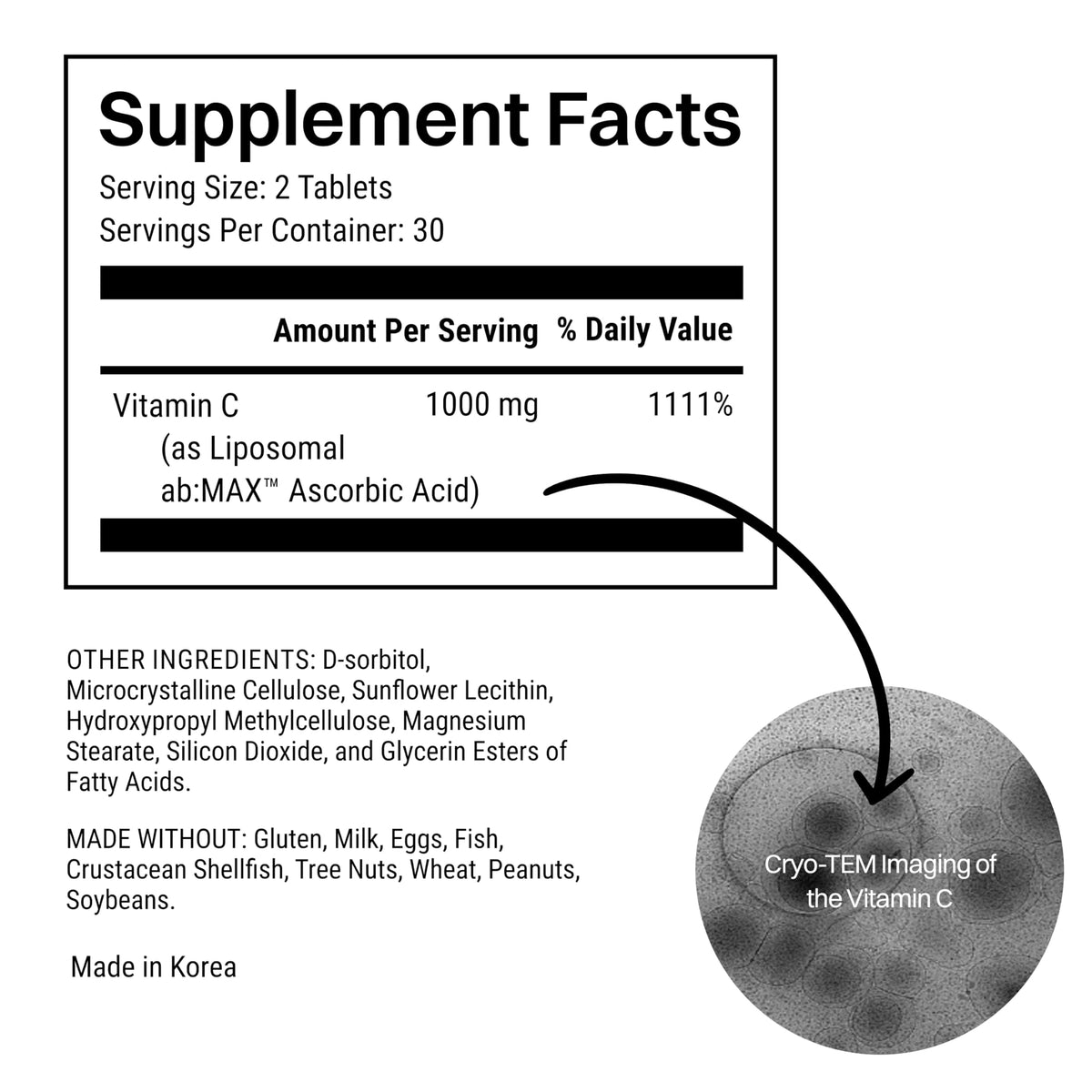 Vue de l'étiquette des comprimés de vitamine C liposomale Haroutine