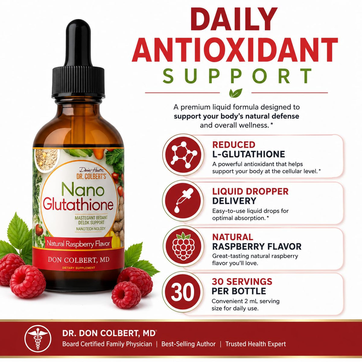 Vue de l'étiquette des gouttes L-Glutathione Divine Health