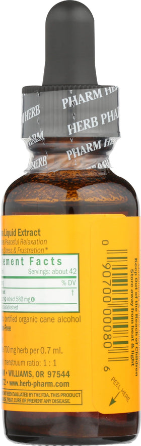 Vue de l'étiquette du flacon d'extrait de kava Herb Pharm