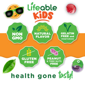 Vue de l'étiquette du flacon de gummies Lifeable, ingrédients naturels