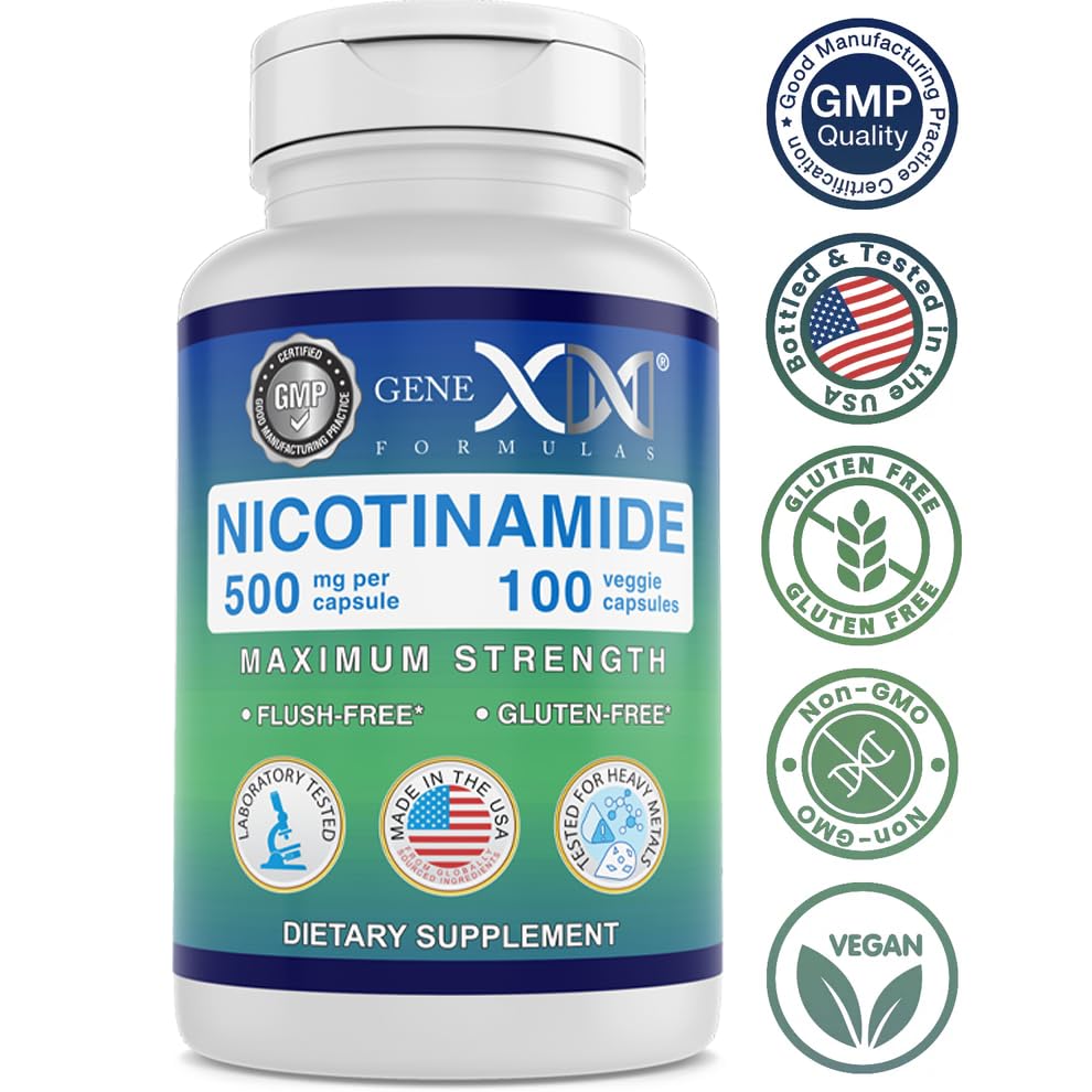 Vue de l'étiquette du flacon de Nicotinamide Genex Formulas