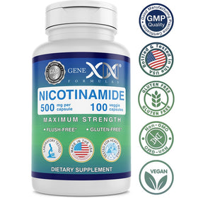 Vue de l'étiquette du flacon de Nicotinamide Genex Formulas
