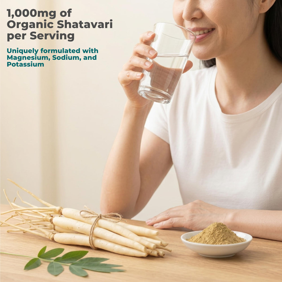 Vue de l'étiquette du flacon de Shatavari bio Eleva Nutrition