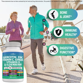 Vue de l'étiquette du flacon Quercétine Zinc Vitamine C D de NEW AGE