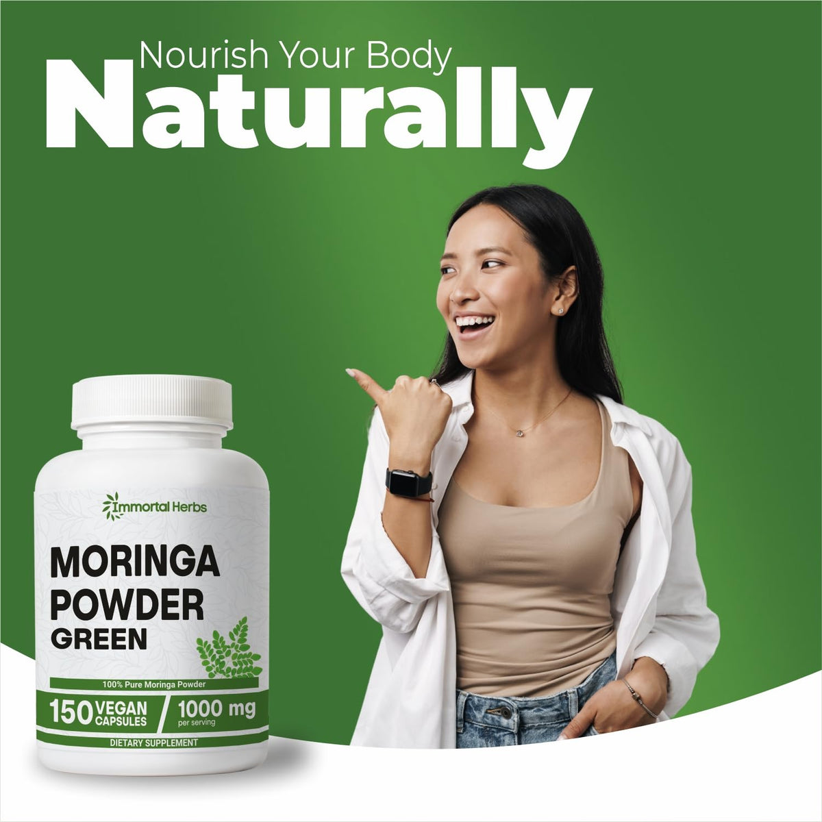Vue de l'étiquette du produit Moringa Immortal Herbs