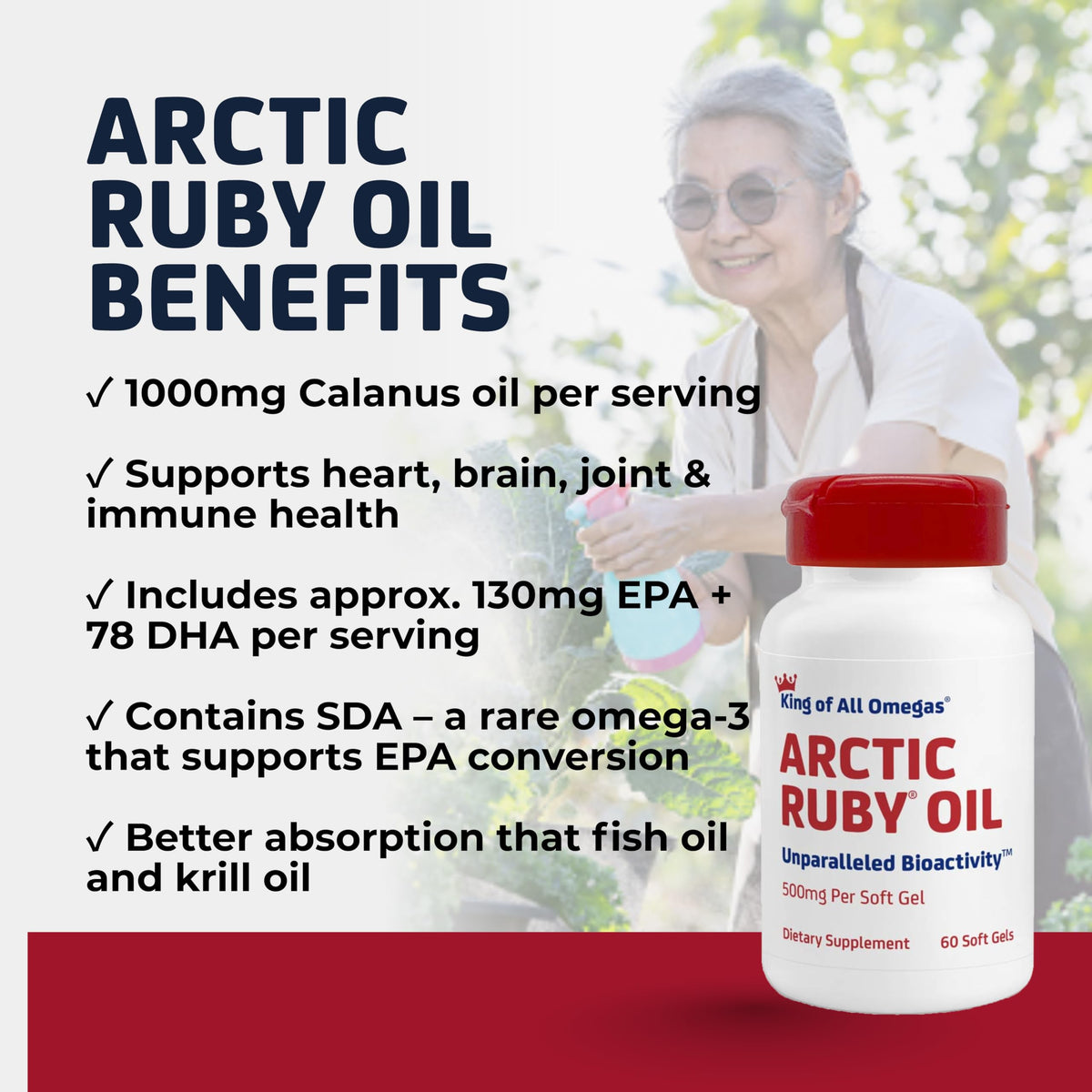 Vue de l'huile Arctic Ruby d'daily wellness sur une table en bois